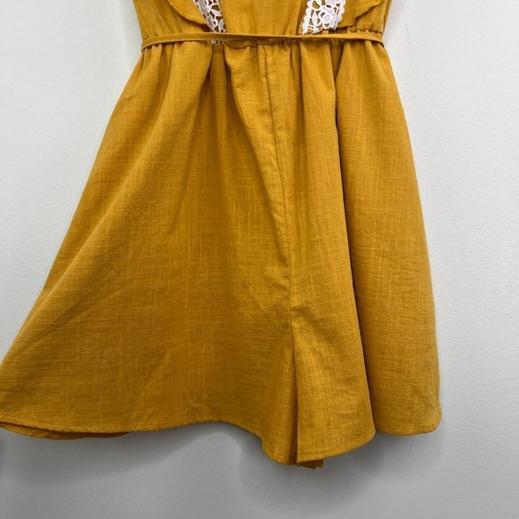 NWT Simplee Golden Yellow Crochet Lace Trim Romper - Tie Back - Linen - Medium - Picture 6 of 14